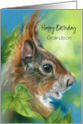 For Grandson Birthday Red Squirrel with Green Leaves Custom card