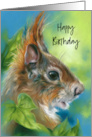 Happy Birthday Red Squirrel with Green Leaves card