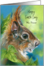 Earth Day for Friend Red Squirrel with Green Leaves Custom card