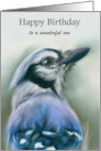 For Son Birthday Blue Jay Bird Portrait Pastel Art Custom card