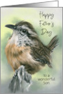 For Son Fathers Day Perky Carolina Wren Bird Art Custom card