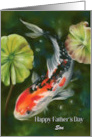 Fathers Day for Son Colorful Koi Fish with Lily Pads Custom card