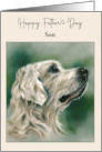 Fathers Day for Son Golden Retriever Dog in Profile Pastel Art Custom card