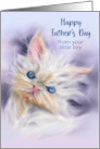 Fathers Day from Young Son Cute Persian Kitten with Blue Eyes Custom card