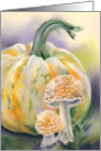 Thinking of You Autumn Pumpkin and Mushrooms Pastel Art card