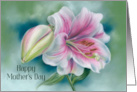 Happy Mothers Day Pink and White Lily Flower Custom card
