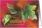For Couple Christmas Green Ivy Leaves on Red Custom card
