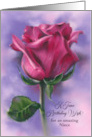Niece June Birthday Wish Deep Pink Rose on Purple Custom card