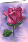 A June Birthday Wish Deep Pink Rose on Purple Custom card