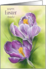 For Personalized Name Easter Purple Crocus Flowers A card
