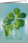 Happy St Patricks Day Shamrocks on Blue Pastel Art card