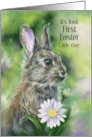 First Easter for Little One Brown Bunny with Daisies Personalized card