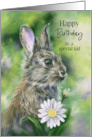 For Child Birthday Brown Bunny with Daisies Custom card