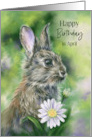 April Custom Month Birthday Brown Bunny with Daisies card