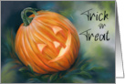 Trick or Treat Halloween Pumpkin Head Pastel Art card