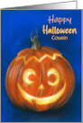 For Cousin Goofy Grinning Halloween Pumpkin Face Personalized card