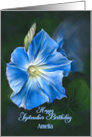 Personalized Name September Birthday Morning Glory Flower A card