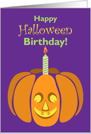 Halloween Birthday Grinning Pumpkin with Candle card