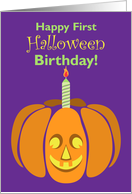 Halloween First Birthday Grinning Pumpkin with Candle card