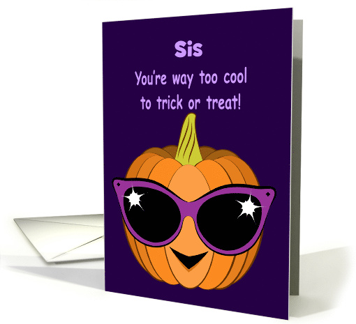 Halloween Pumpkin Wearing Purple Sunglasses Sister Custom card