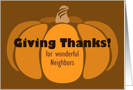 Thanksgiving Contemporary Simple Pumpkin for Neighbors card