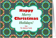 Happy Merry Christmas Holidays Colorful Lights Pattern Personalized card