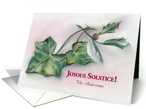 Winter Solstice Personalized Holly and Ivy Pastel card (1488888)