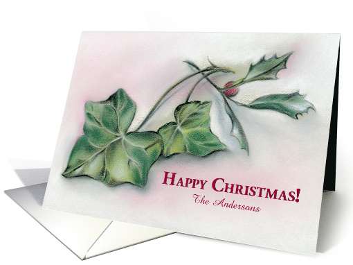 Happy Christmas Personalized Holly and Ivy Pastel card (1488898)