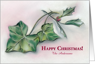 Happy Christmas Personalized Holly and Ivy Pastel card