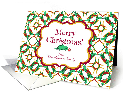 Personalized Merry Christmas Celtic Inspired Holly Wreath Pattern card