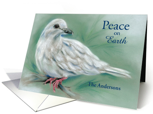 Custom Name White Dove Peace on Earth Holiday card (1489114)