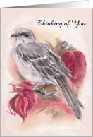 Mockingbird in Autumn Dogwood Pastel Art Custom Thinking of You card