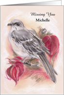 Missing You Mockingbird in Autumn Dogwood Pastel Art Custom Name card