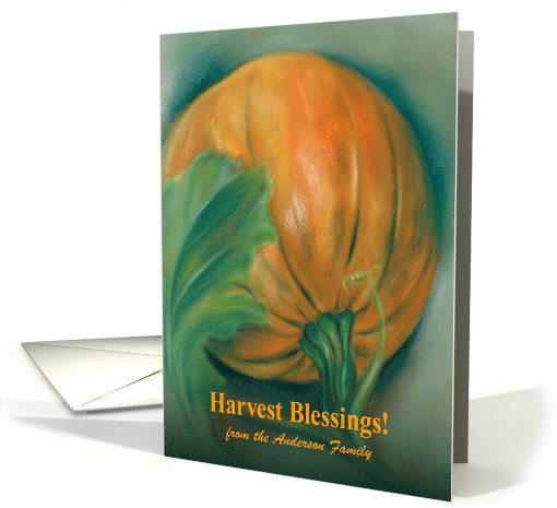 Harvest Blessings Personalized Pumpkin and Leaf Pastel Art card