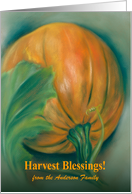 Harvest Blessings Personalized Pumpkin and Leaf Pastel Art card