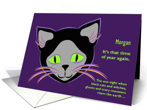 Custom Name Black Cat Funny Halloween card (1489800)