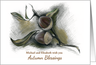 Custom Name Autumn Blessings Acorn Drawing card