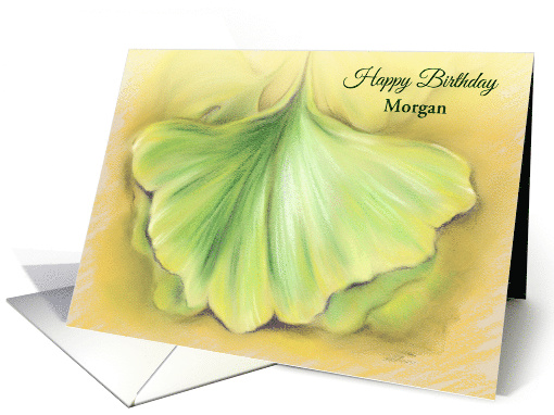 Personalized Name Birthday Ginkgo Autumn Leaf Pastel Art M card