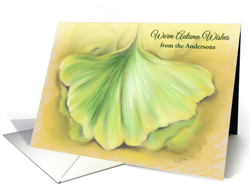 Custom Name Autumn Wish Ginkgo Fall Leaf Pastel Art card (1490236)