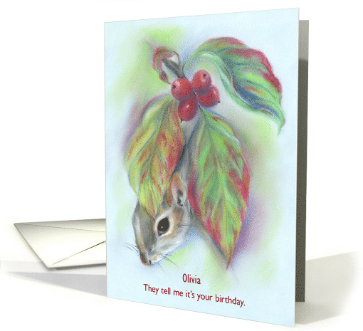 Custom Name Squirrel in Dogwood Birthday card (1490324)