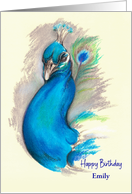 Custom Name Birthday Peacock Pastel Bird Art E card