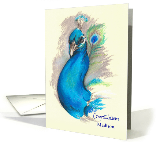 Congratulations Proud Peacock Pastel Bird Art Personalized Name M card