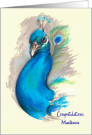 Congratulations Proud Peacock Pastel Bird Art Personalized Name M card