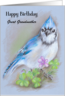 Custom Relative Birthday Great Grandmother Blue Jay and Shamrocks card