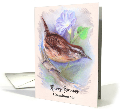 Grandmother Birthday Carolina Wren with Morning Glory Art Custom card