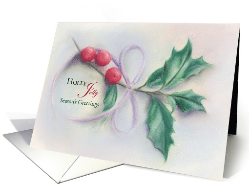 Season’s Greetings Holly Sprig Pastel Art card (1493140)
