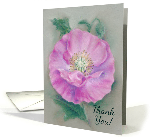 Thank You for the Flowers Pink Poppy Pastel Art card (1493240)