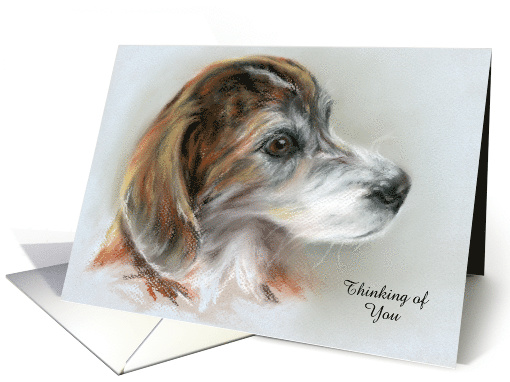 Thinking of You Brindle Dog Portrait Pastel Art card (1493792)