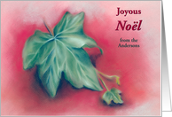 Noel Custom Christmas Green Ivy Leaves on Red Pastel Art card