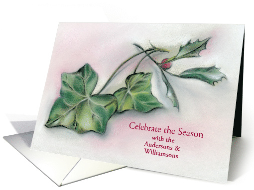 Custom Christmas Invitation Winter Holly and Ivy Pastel Art card